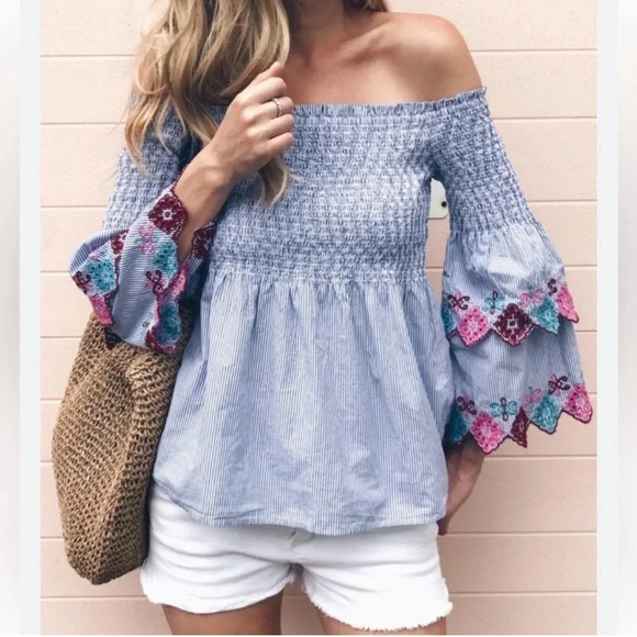 NWT Ann Taylor Loft Fiesta Off The Shoulder Top in XSP - Picture 1 of 6